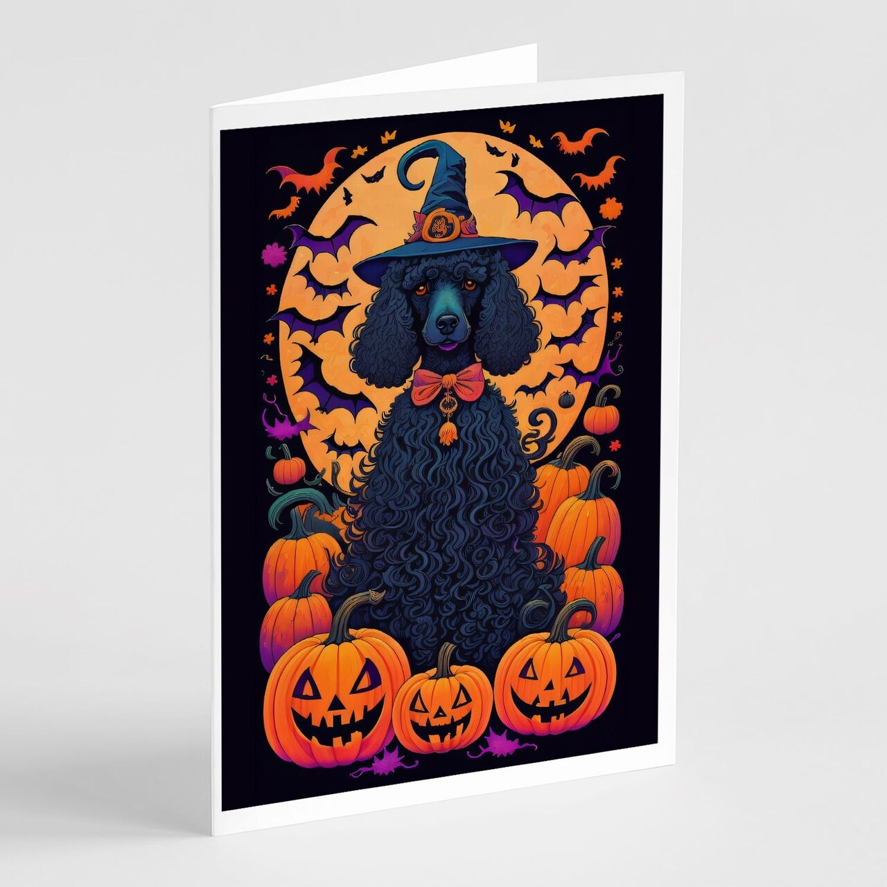 Edge Collections - 5" x 7" - Multicolor - Standard Poodle Witchy Halloween Greeting Cards with Envelopes - 8 Pieces